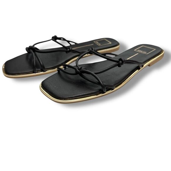 Dolce Vita Flat Sandals Strappy Knotted Square Toe Black and Gold Size 9.5 - Picture 4 of 8